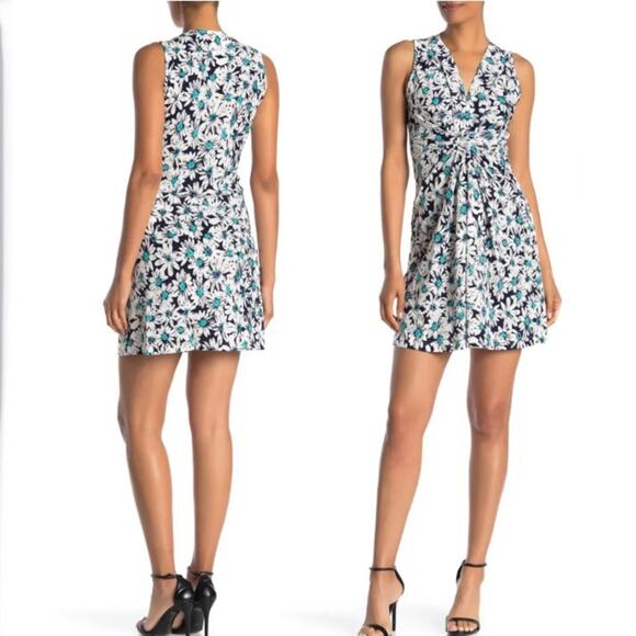 Papillon Womens M Daisy Print Knot Front Dress in Navy Daisy NEW - Picture 1 of 11